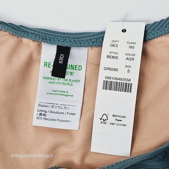 J.Crew Women's Green Ribbed Curved Waist Cheeky String Bikini Bottoms Size Small - Picture 7 of 10